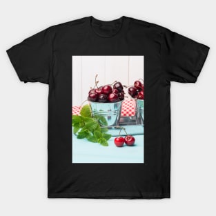 Cherries in blue wooden table T-Shirt